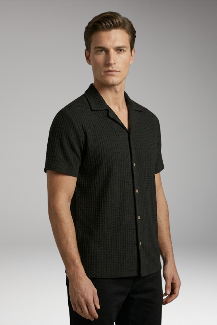 Men's Waffle T-Shirt with Button Front and Collar