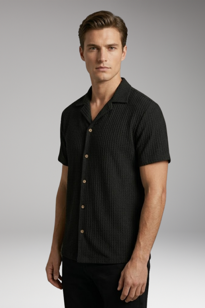 Men's Waffle T-Shirt with Button Front and Collar