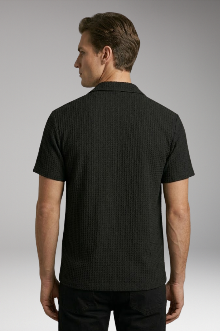 Men's Waffle T-Shirt with Button Front and Collar