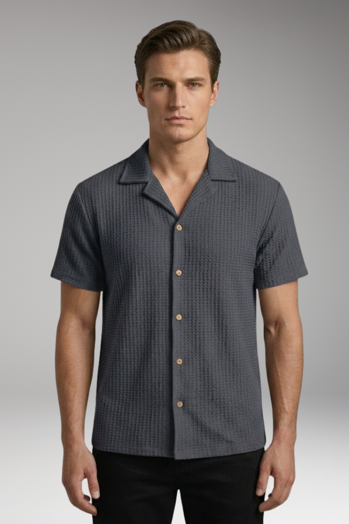 Men's Waffle T-Shirt with Button Front and Collar