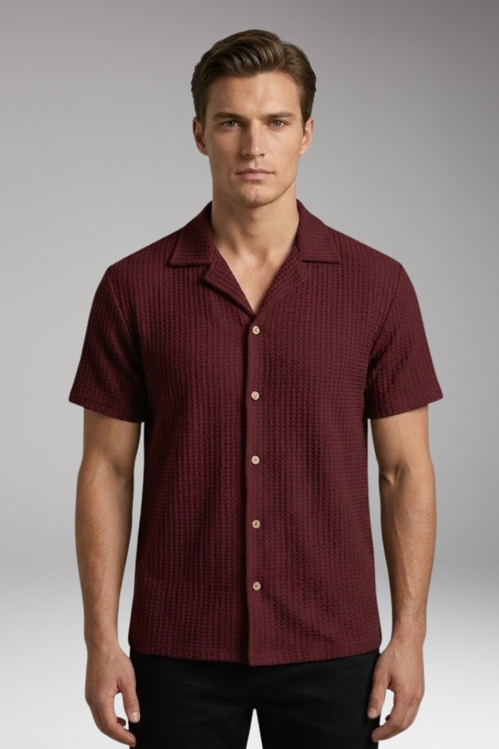 Men's Waffle T-Shirt with Button Front and Collar