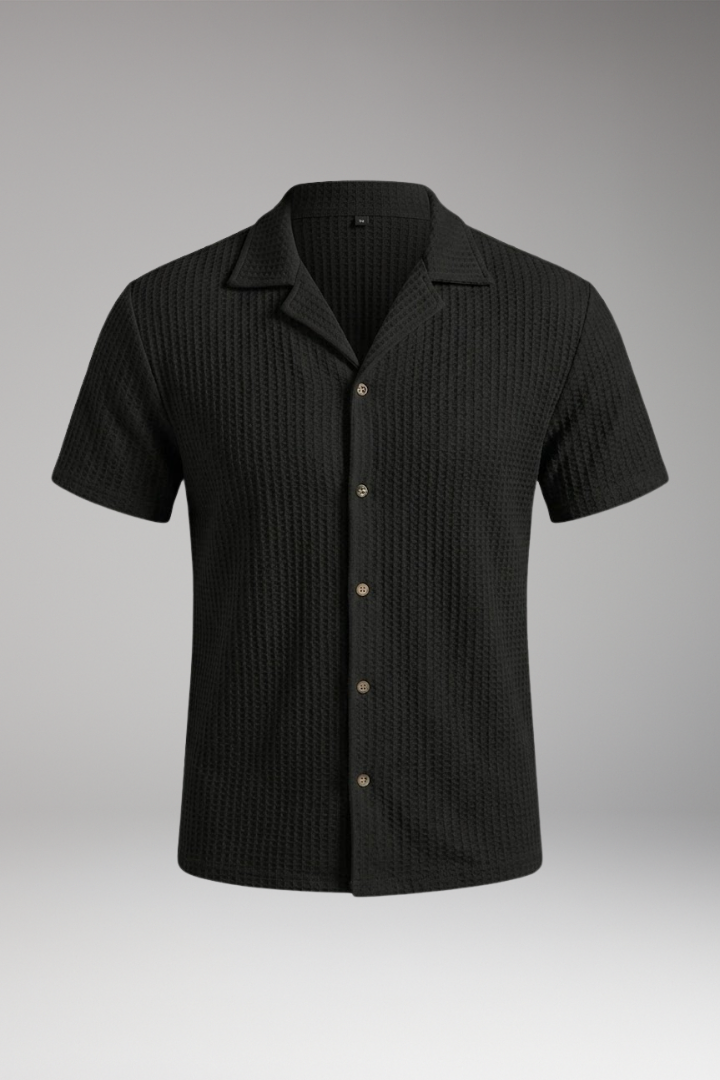 Men's Waffle T-Shirt with Button Front and Collar