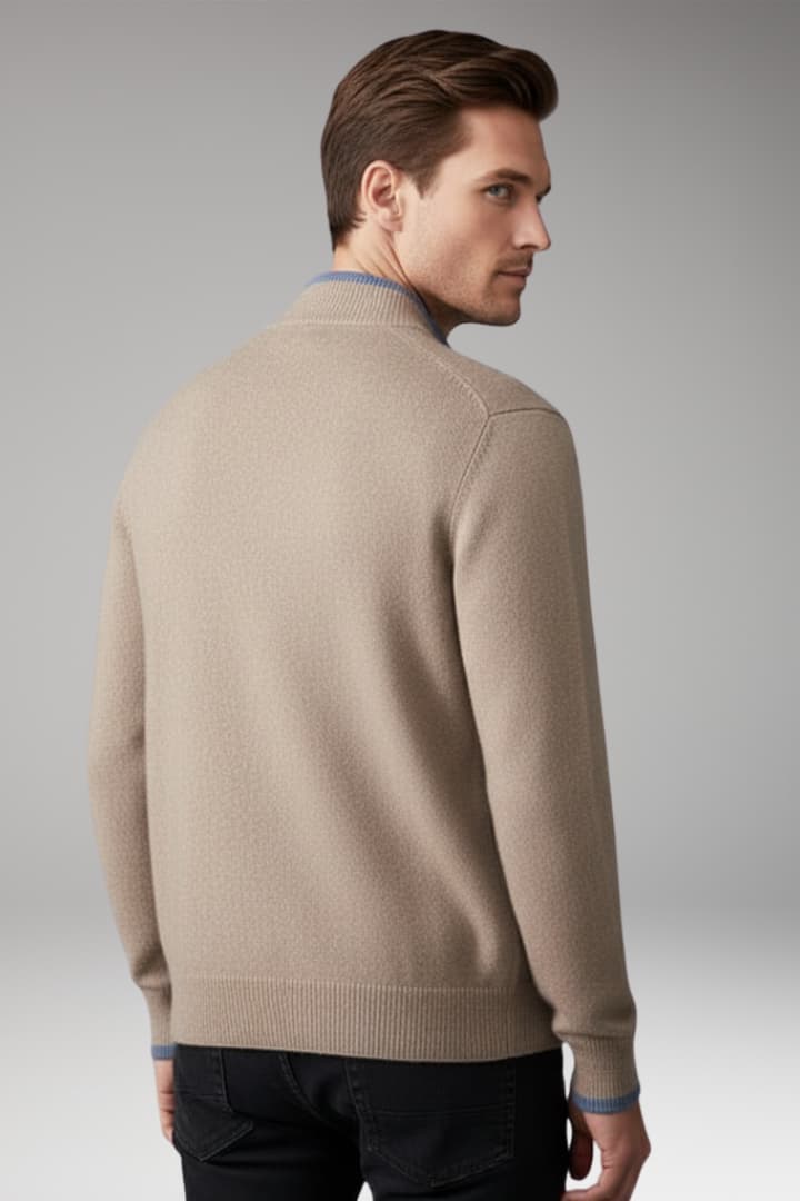 Men’s Zip Jacket with Fine-Knit Collar and Cuff Details