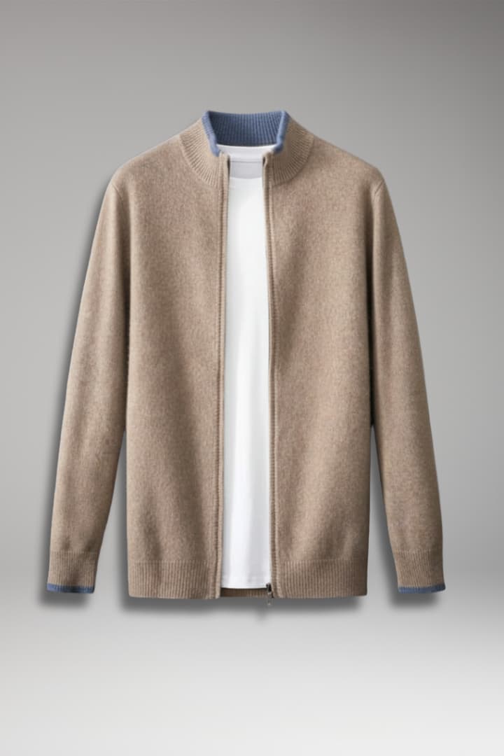 Men’s Zip Jacket with Fine-Knit Collar and Cuff Details