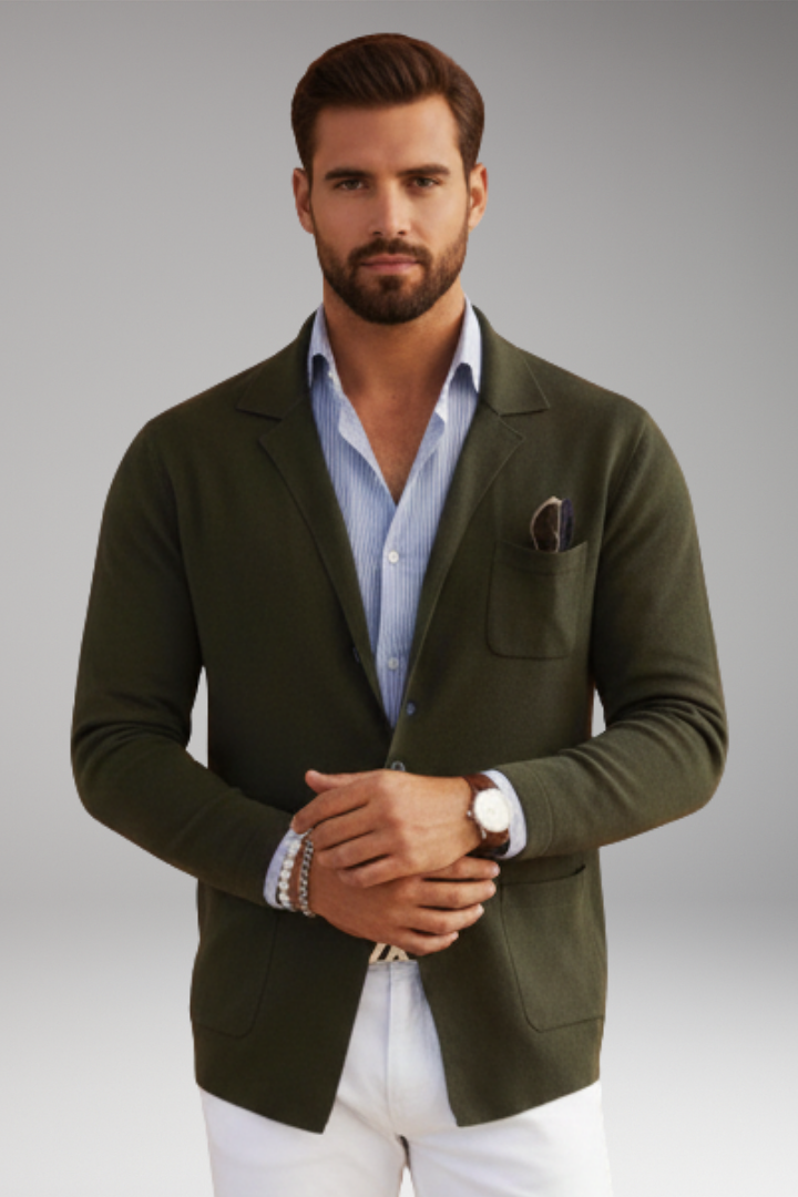 Men’s Blazer with Lapel Collar and Single-Row Front Closure