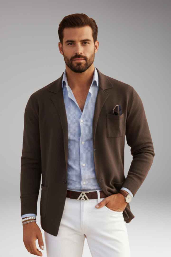 Men’s Blazer with Lapel Collar and Single-Row Front Closure