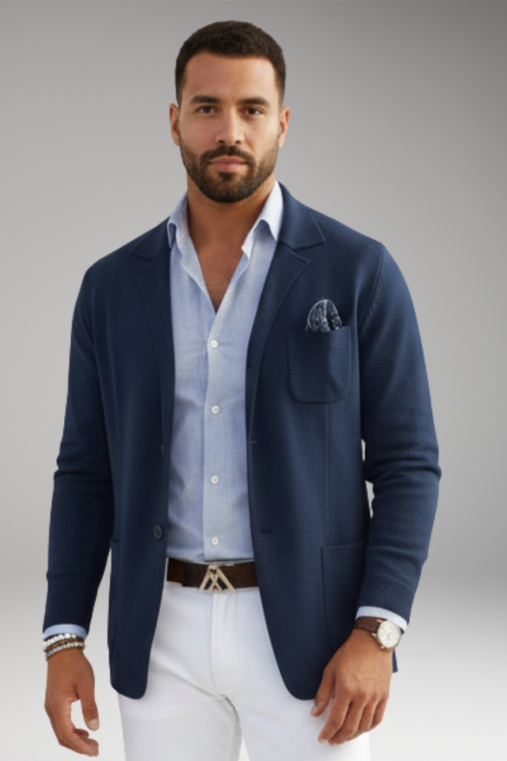Men’s Blazer with Lapel Collar and Single-Row Front Closure