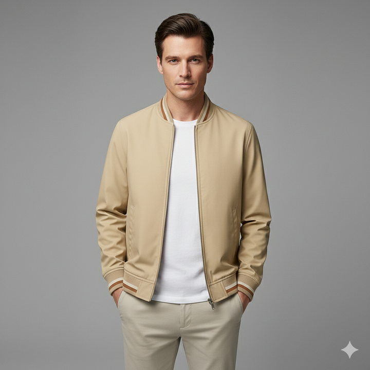 Men’s Bomber Jacket with Zip Closure and Ribbed Trim