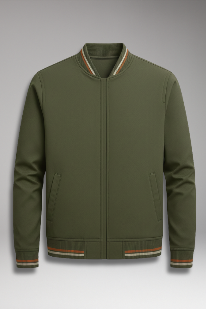 Men’s Bomber Jacket with Zip Closure and Ribbed Trim