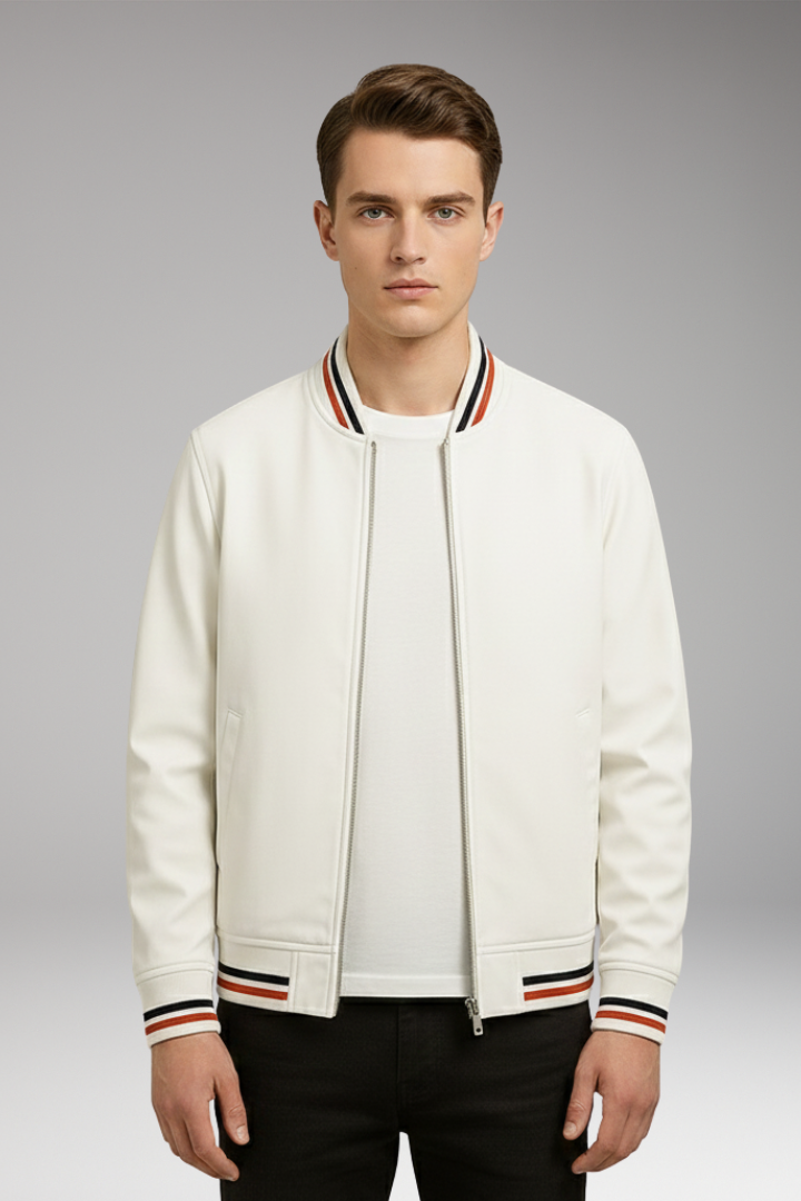 Men’s Bomber Jacket with Zip Closure and Ribbed Trim