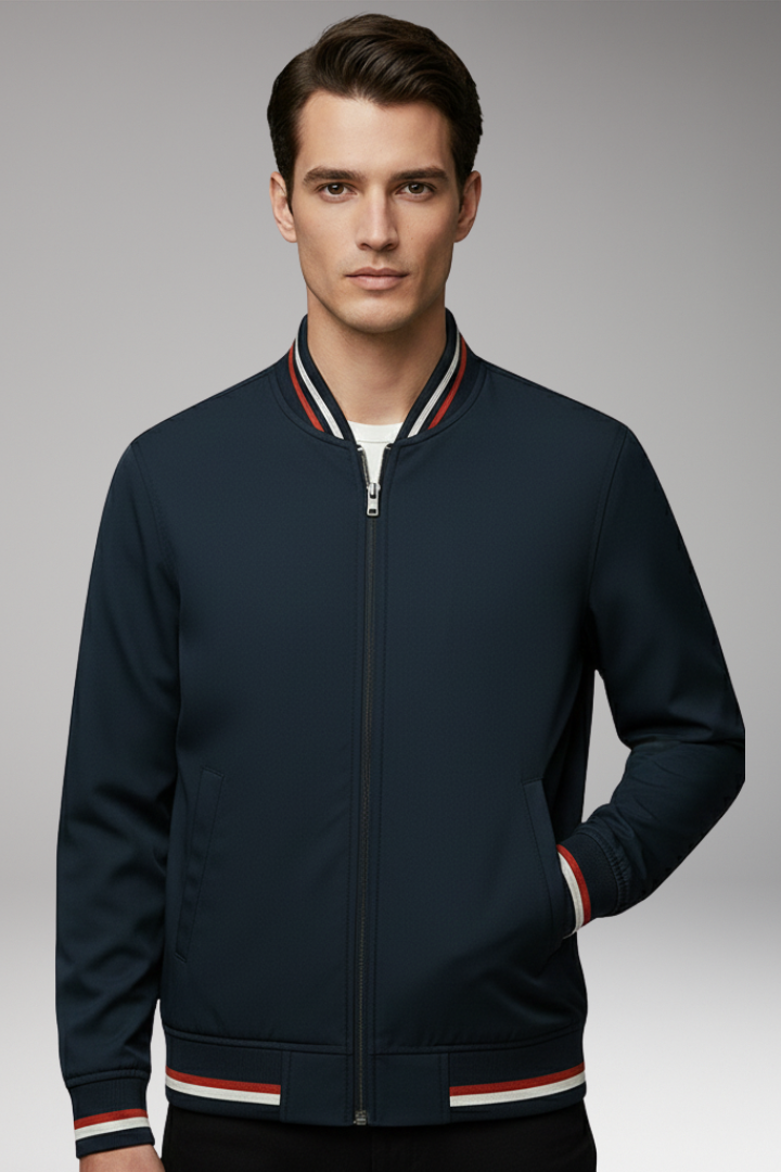 Men’s Bomber Jacket with Zip Closure and Ribbed Trim