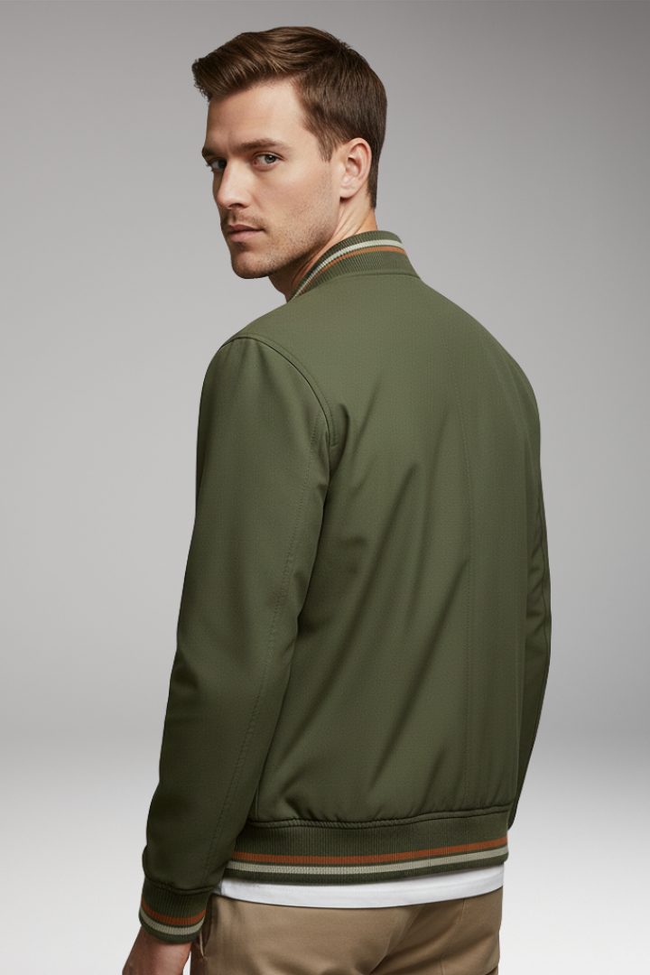 Men’s Bomber Jacket with Zip Closure and Ribbed Trim