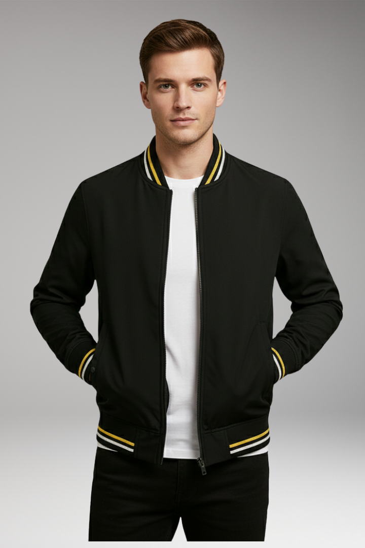 Men’s Bomber Jacket with Zip Closure and Ribbed Trim