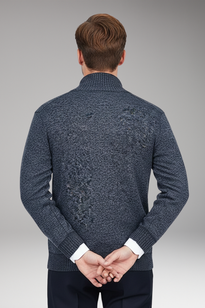 Men’s Cardigan Jumper with Stand Collar and Button Closure