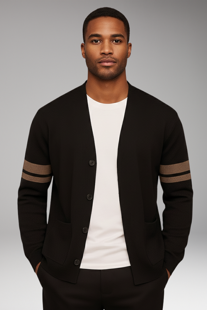 Men's Cardigan with Buttons and Contrast Bands