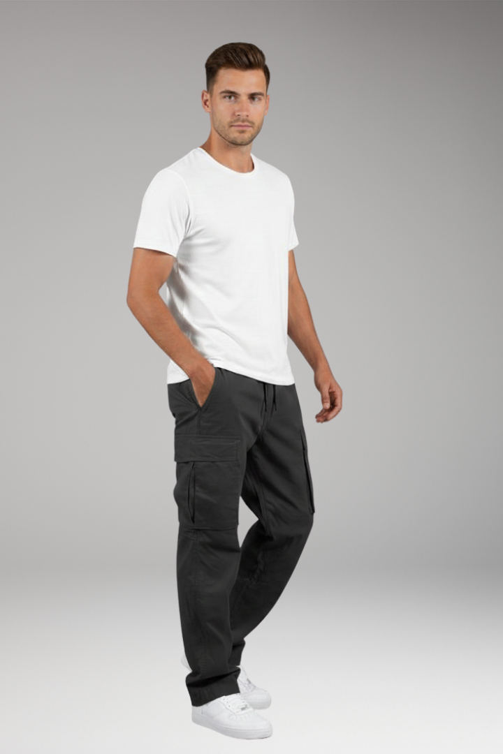 Men’s Cargo Trousers with Drawstring Waist and Multiple Pockets