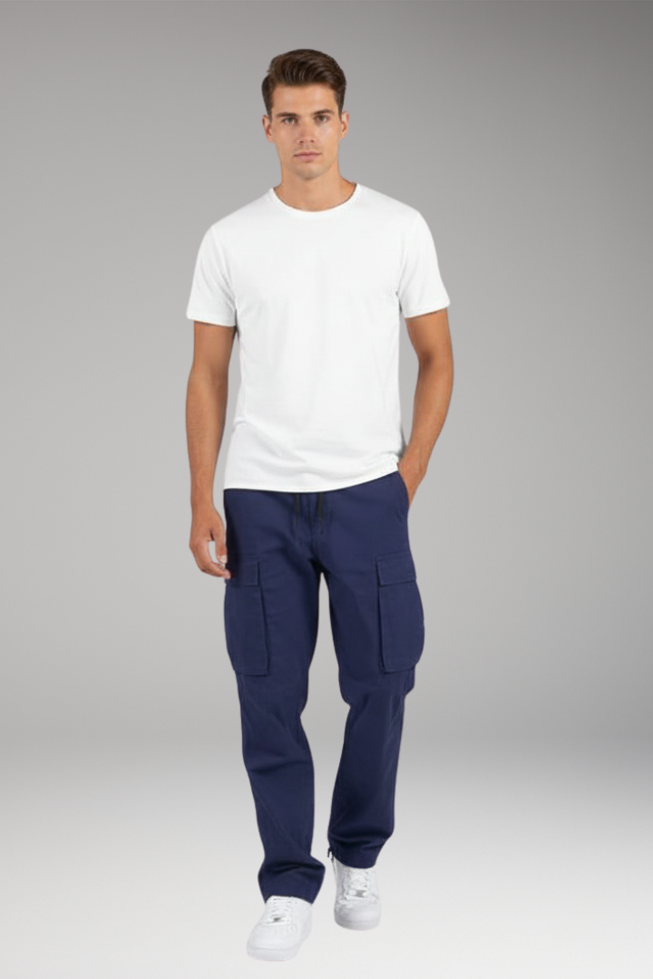 Men’s Cargo Trousers with Drawstring Waist and Multiple Pockets