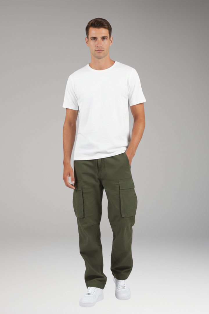 Men’s Cargo Trousers with Drawstring Waist and Multiple Pockets