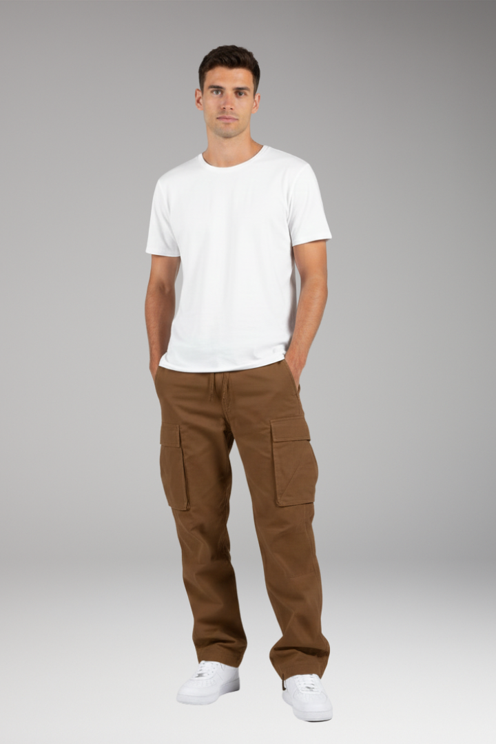 Men’s Cargo Trousers with Drawstring Waist and Multiple Pockets