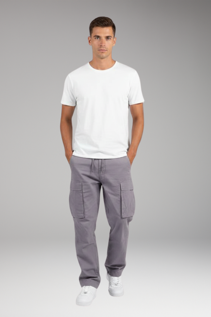 Men’s Cargo Trousers with Drawstring Waist and Multiple Pockets