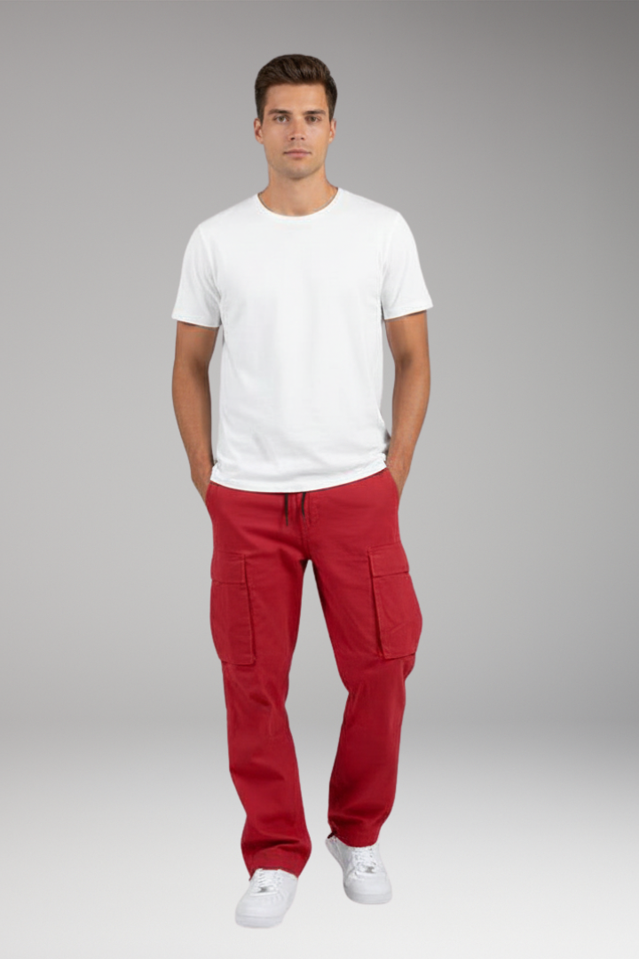 Men’s Cargo Trousers with Drawstring Waist and Multiple Pockets