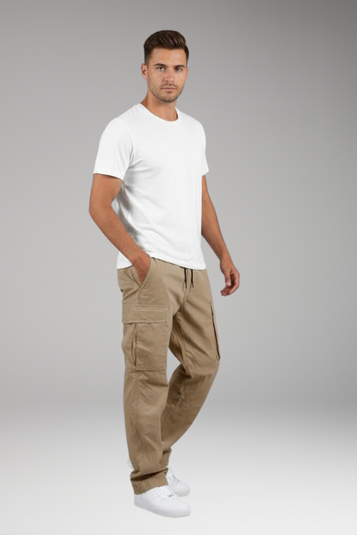 Men’s Cargo Trousers with Drawstring Waist and Multiple Pockets