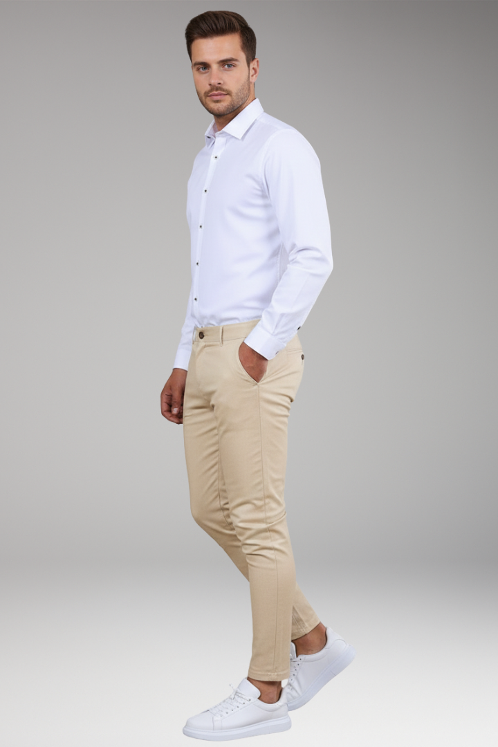 Men’s Chino Trousers with Slim Legs and Button Closure