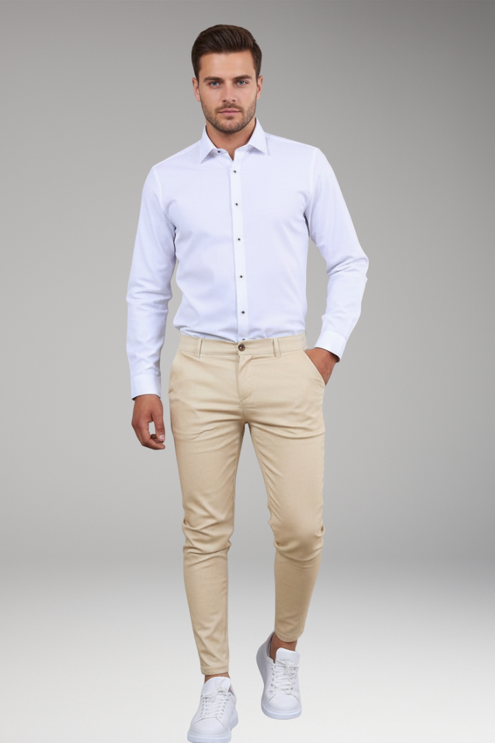 Men’s Chino Trousers with Slim Legs and Button Closure