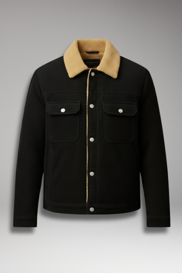 Men’s Corduroy Jacket with Fleece Lining and Snap-Button Front