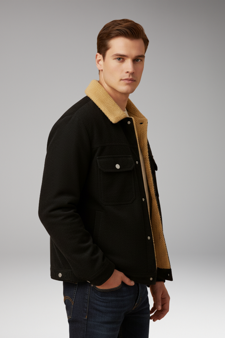 Men’s Corduroy Jacket with Fleece Lining and Snap-Button Front