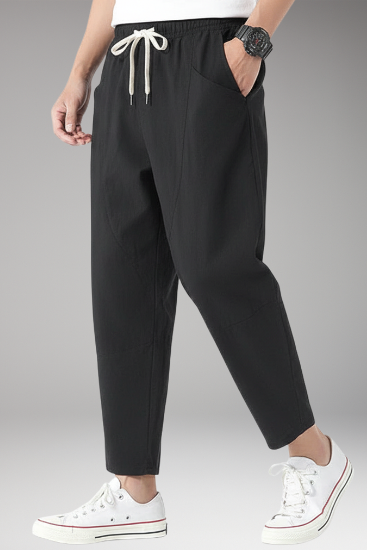 Men’s Cropped Trousers with Elastic Waist and Side Pockets