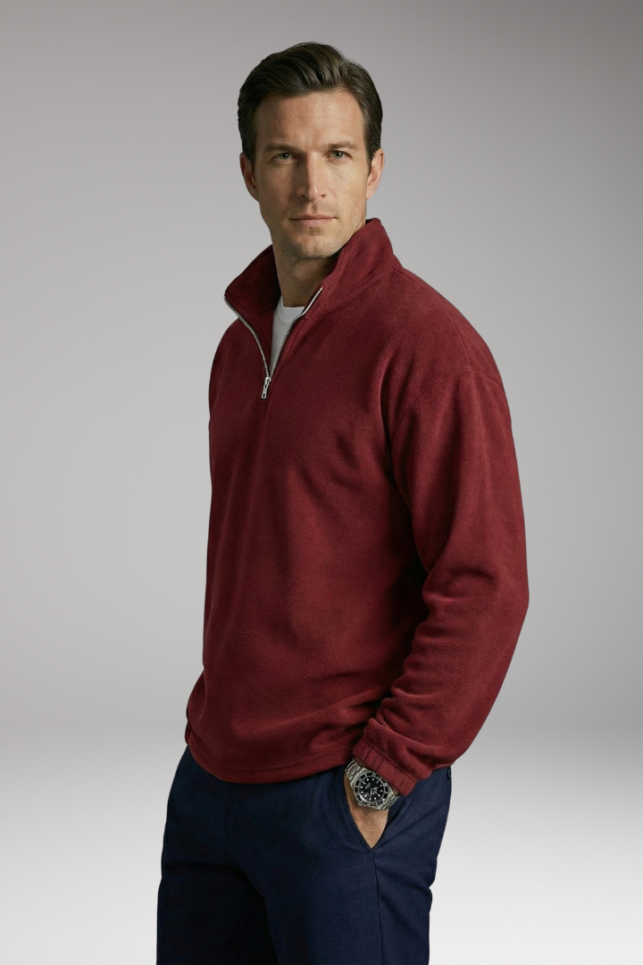 Men’s Fleece Pullover with Stand Collar and Ribbed Cuffs