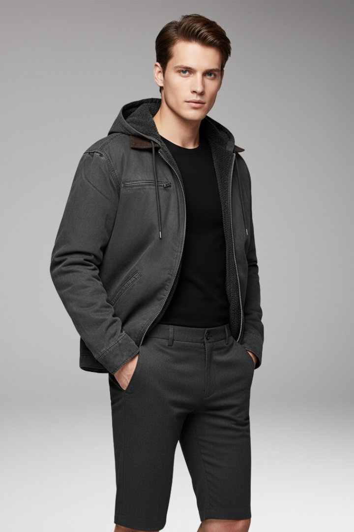 Men’s Hooded Jacket with Zip Front and Lined Interior