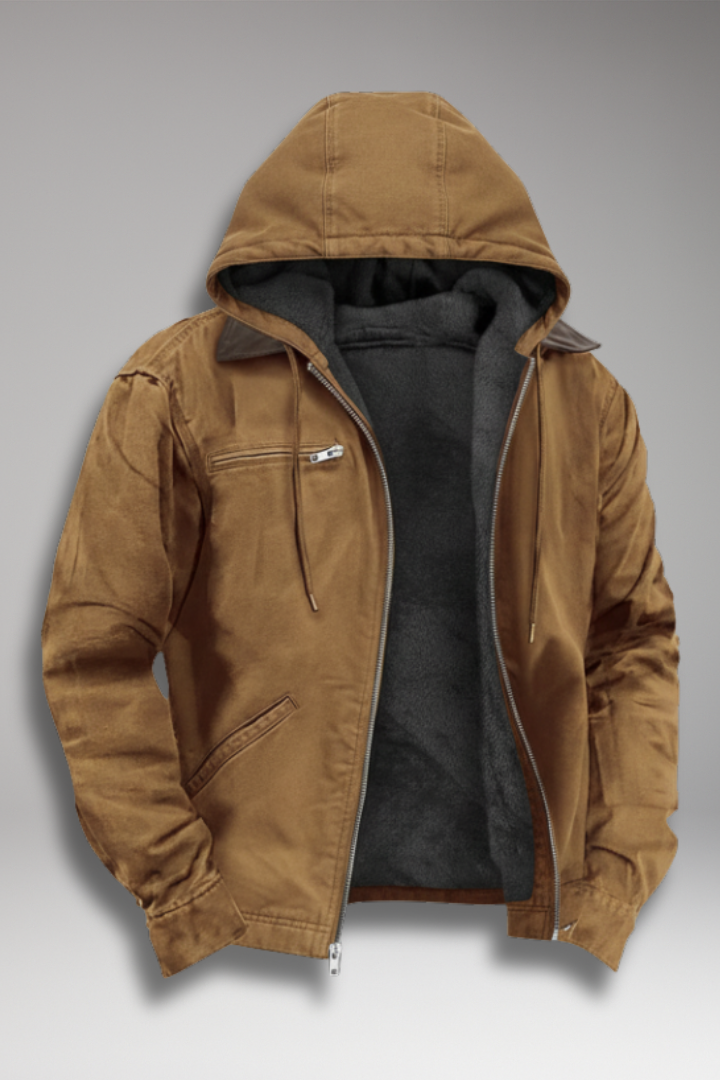 Men’s Hooded Jacket with Zip Front and Lined Interior