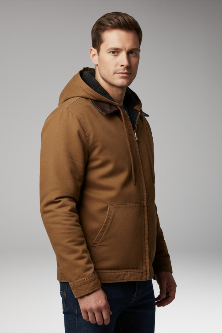 Men’s Hooded Jacket with Zip Front and Lined Interior