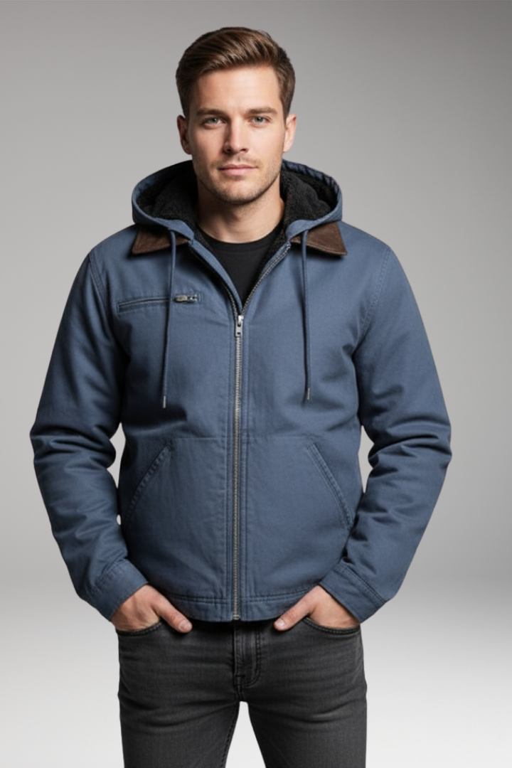 Men’s Hooded Jacket with Zip Front and Lined Interior