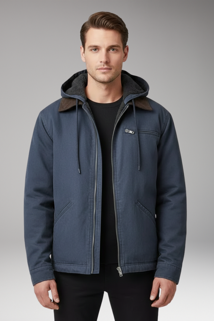 Men’s Hooded Jacket with Zipper Closure and Front Pockets