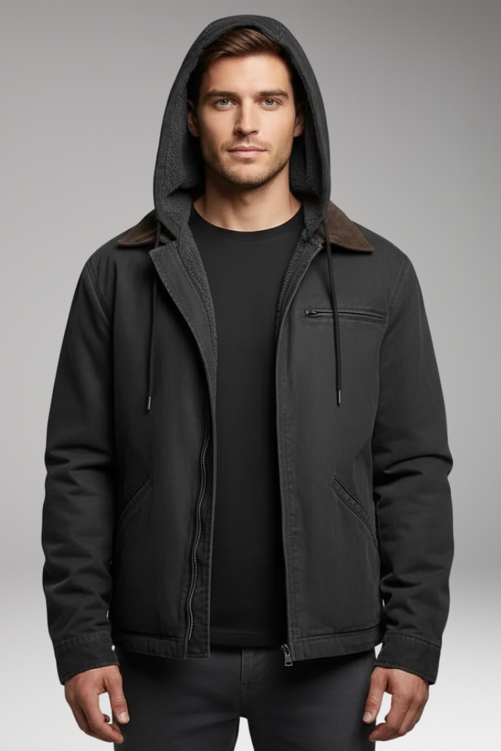 Men’s Hooded Jacket with Zipper Closure and Front Pockets