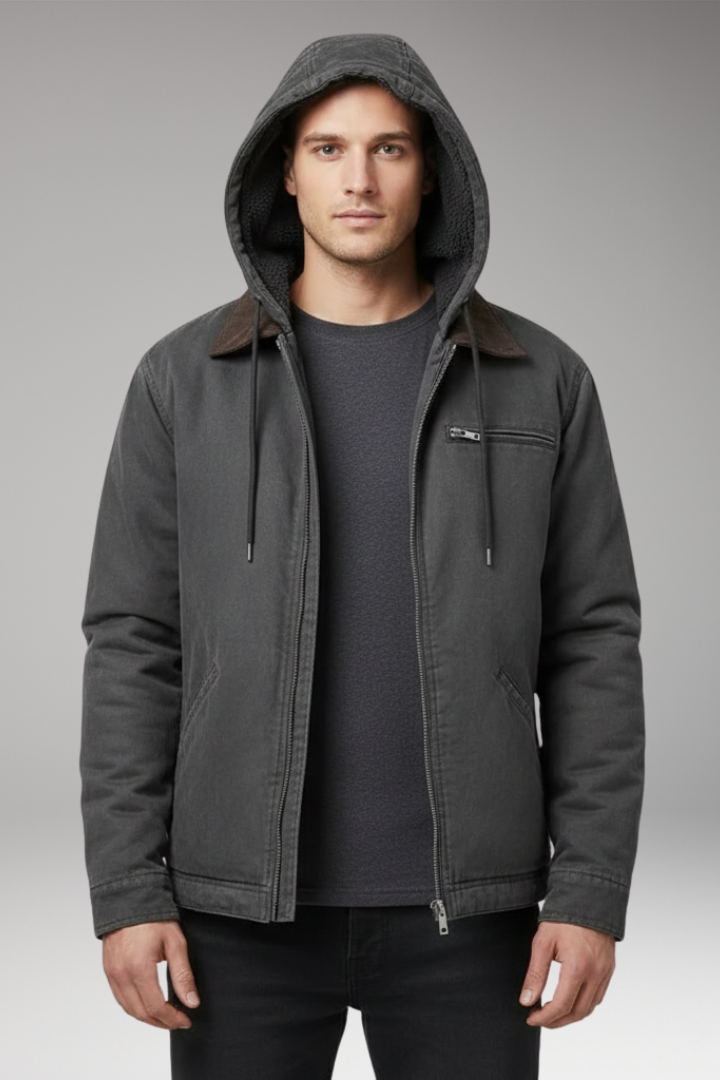 Men’s Hooded Jacket with Zipper Closure and Front Pockets