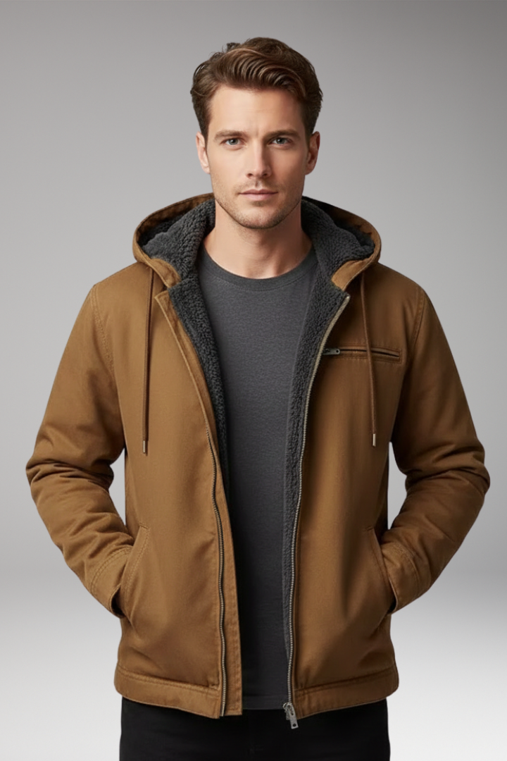 Men’s Hooded Jacket with Zipper Closure and Front Pockets