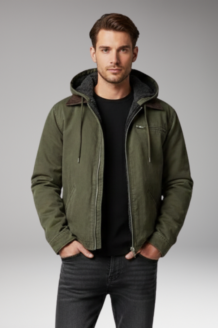 Men’s Hooded Jacket with Zipper Closure and Front Pockets