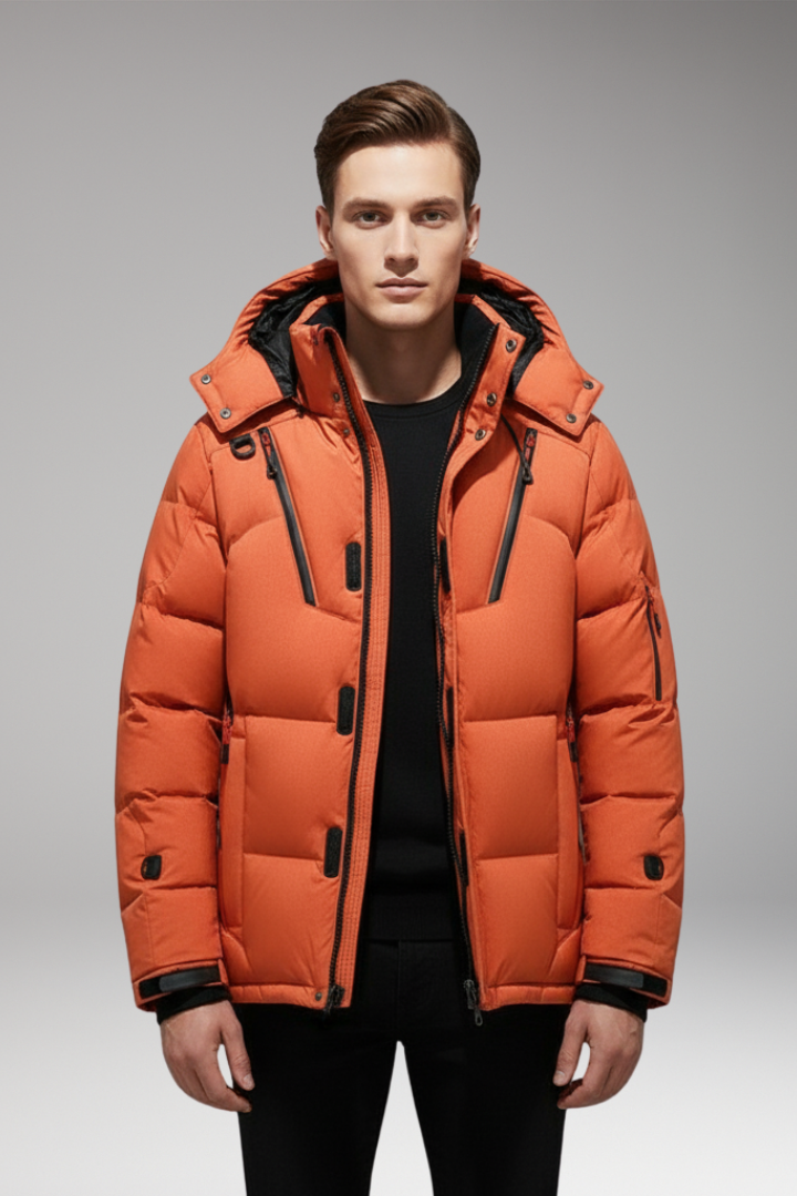 Men’s Hooded Puffer Jacket with Zip Front