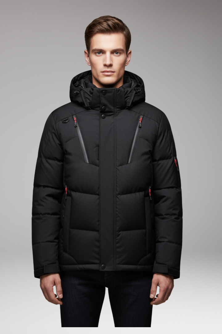 Men’s Hooded Puffer Jacket with Zip Front