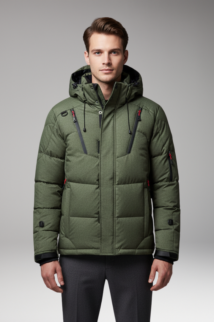 Men’s Hooded Puffer Jacket with Zip Front
