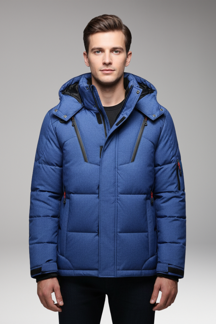 Men’s Hooded Puffer Jacket with Zip Front