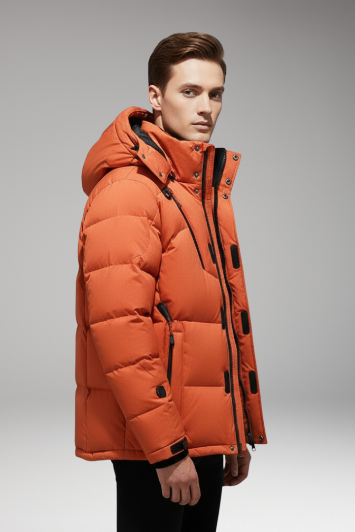 Men’s Hooded Puffer Jacket with Zip Front