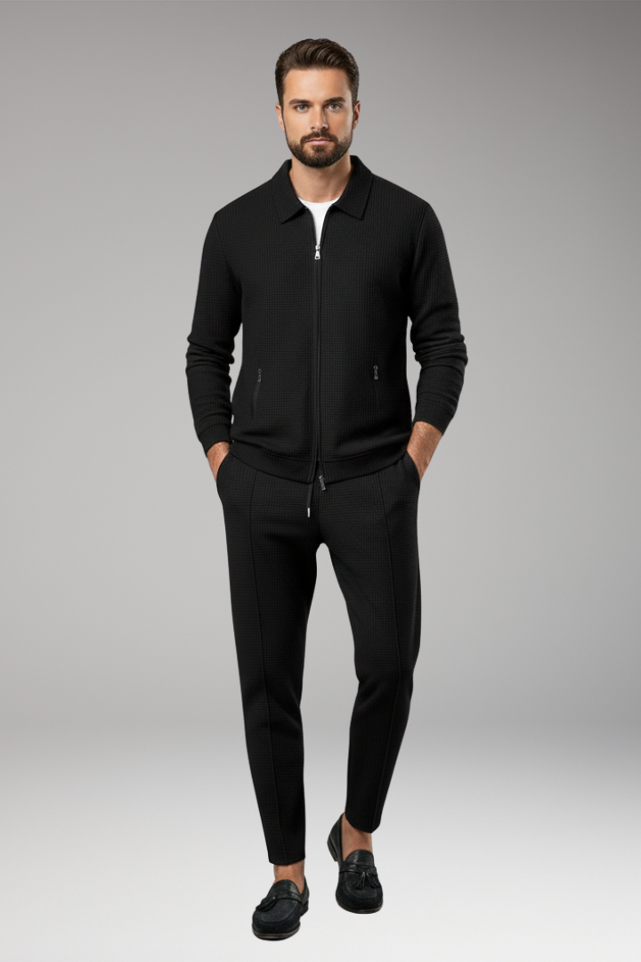 Men’s Jacket and Trousers Set with Lapel Collar and Waffle Surface