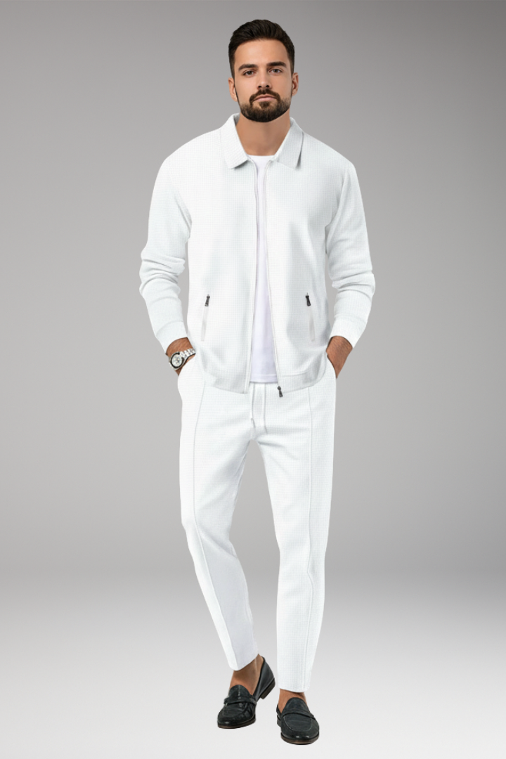 Men’s Jacket and Trousers Set with Lapel Collar and Waffle Surface