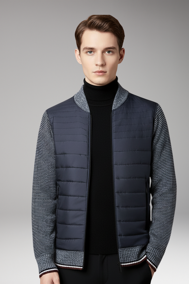 Men's Jacket with Quilted Body and Contrast Sleeves