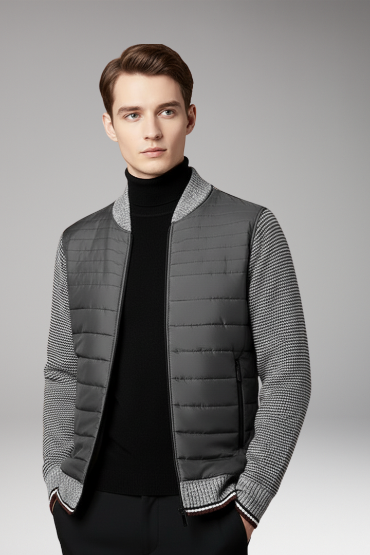 Men's Jacket with Quilted Body and Contrast Sleeves